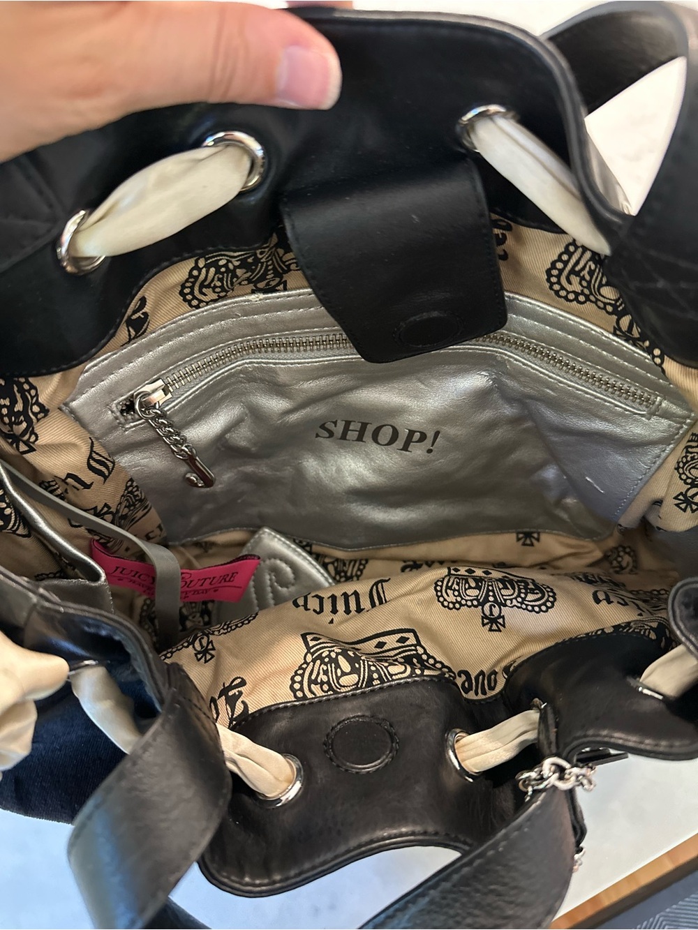 Juicy Couture Black Velvet Daydreamer Tote with Cream Bow Accents - Picture 2 of 5
